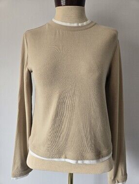 Mirra Masa Classic Crewneck Long Sleeve Top in Beige. One Size